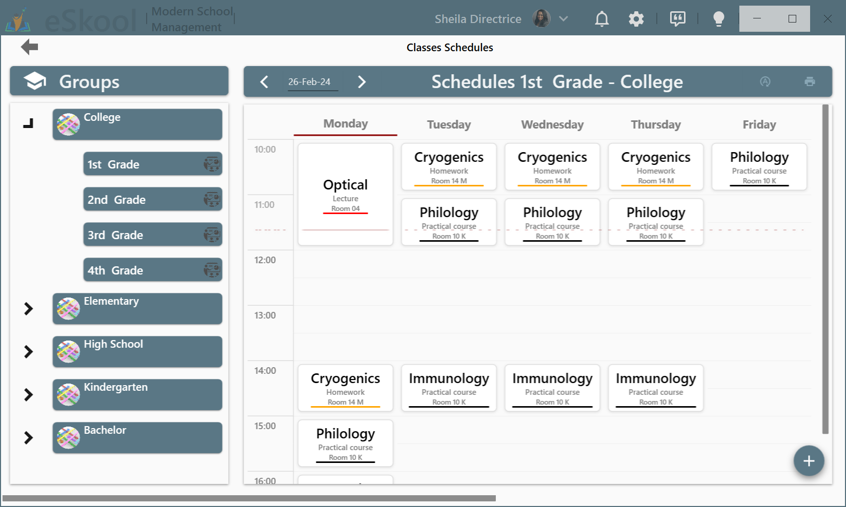 eSkool timetable scheduling interface - automatic course planning